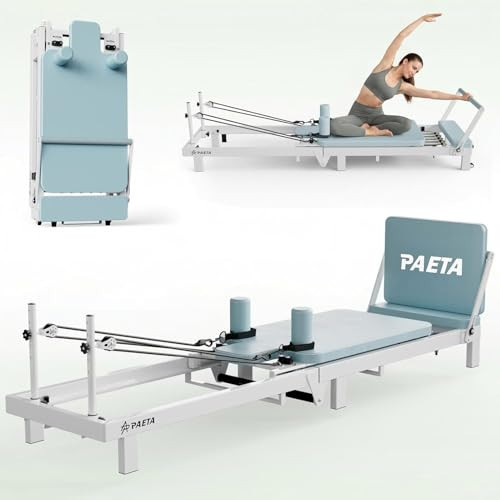 PAETA Pilates Reformer, 86" Foldable Reformer Pilates Machine for Home Use, with Dual Resistance- Springs and Cords, Pilates Equipment for Home Workouts with Jump Board, Up to 400 LBS, Blue | Amazon (US)