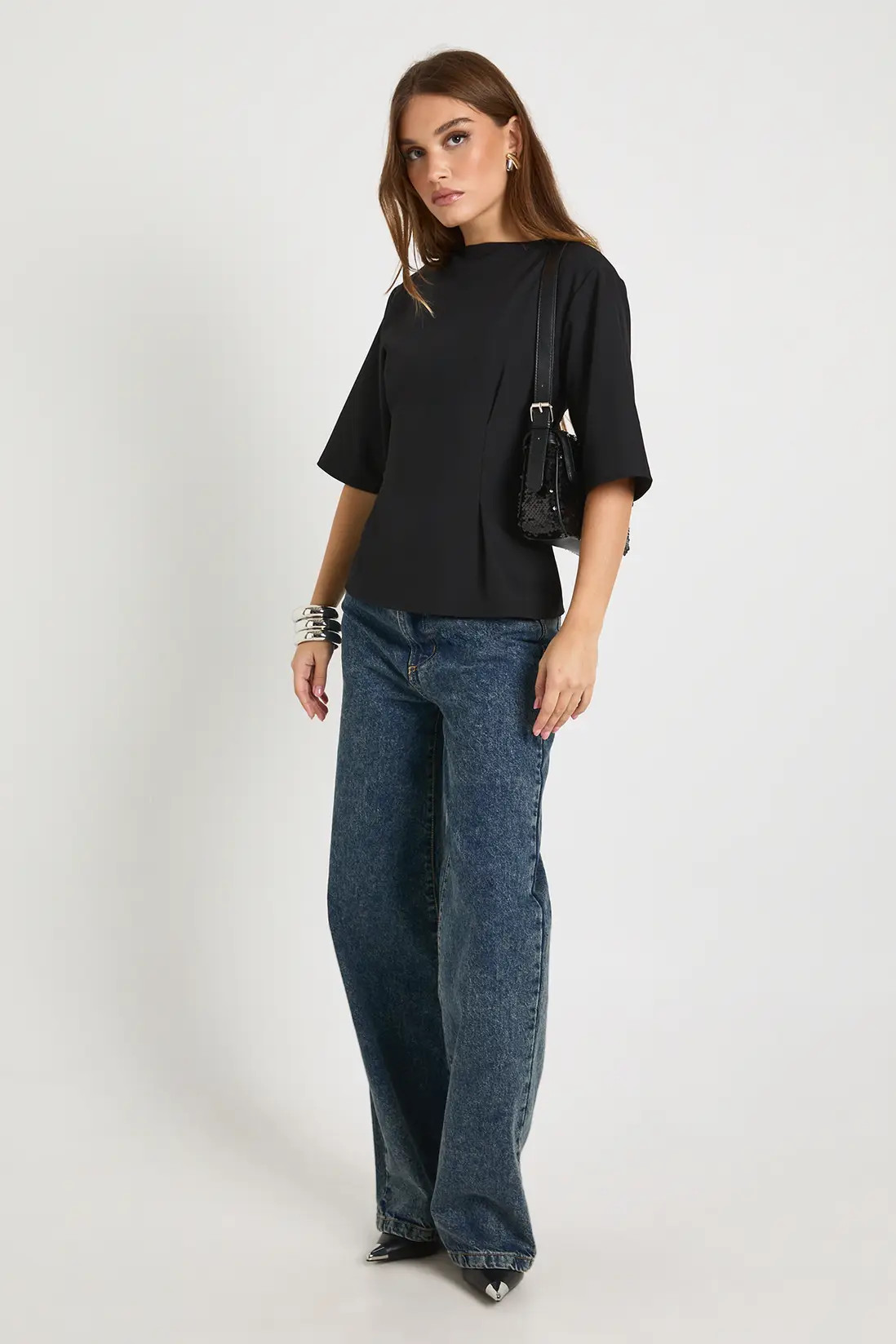 Woven Marl Cinch Waist Top | Boohoo.com (UK & IE)