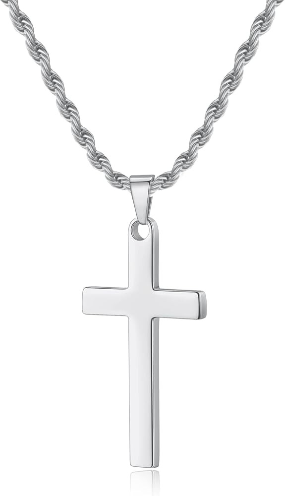 Stainless Steel Cross Necklaces for Men Rope Chain Black Silver Gold Cross Pendant Necklace for M... | Amazon (US)