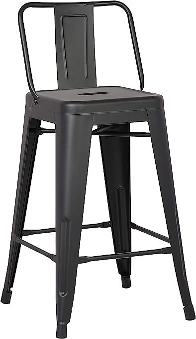HomeRoots Metal Barstool with Back, Matte Black, 24 -inch, Set of 2 | Amazon (US)