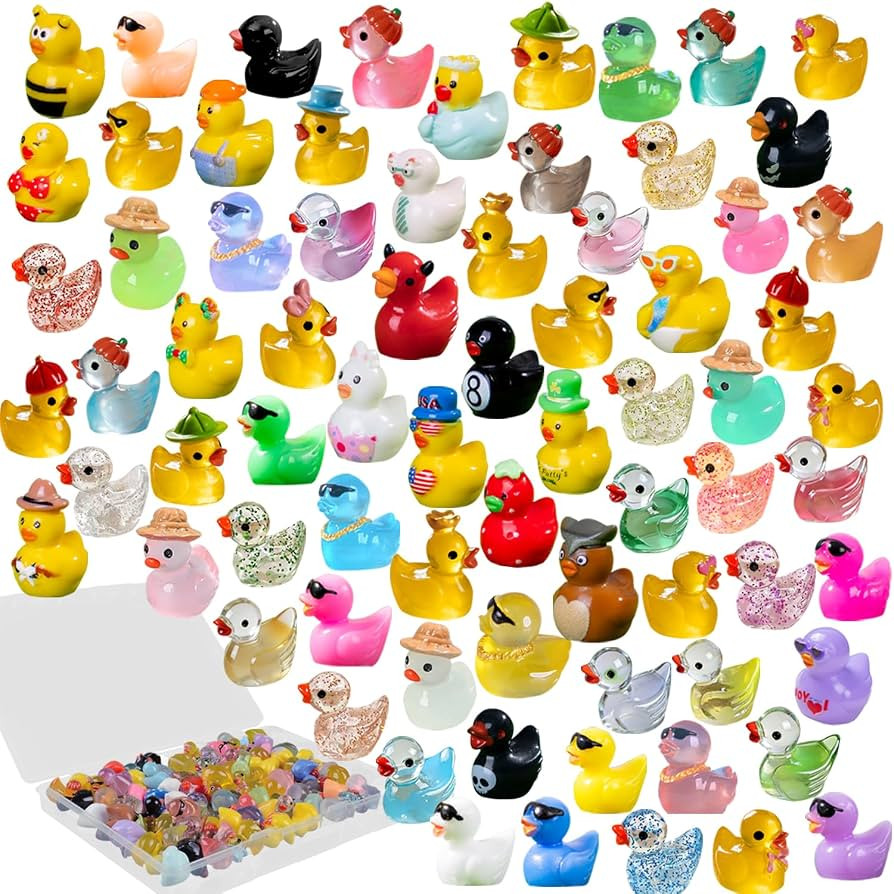 U-Zimikee 80 Pcs Multicolor Mini Resin Ducks with Storage Box, Tiny Ducks to Hide, Little Ducks F... | Amazon (US)