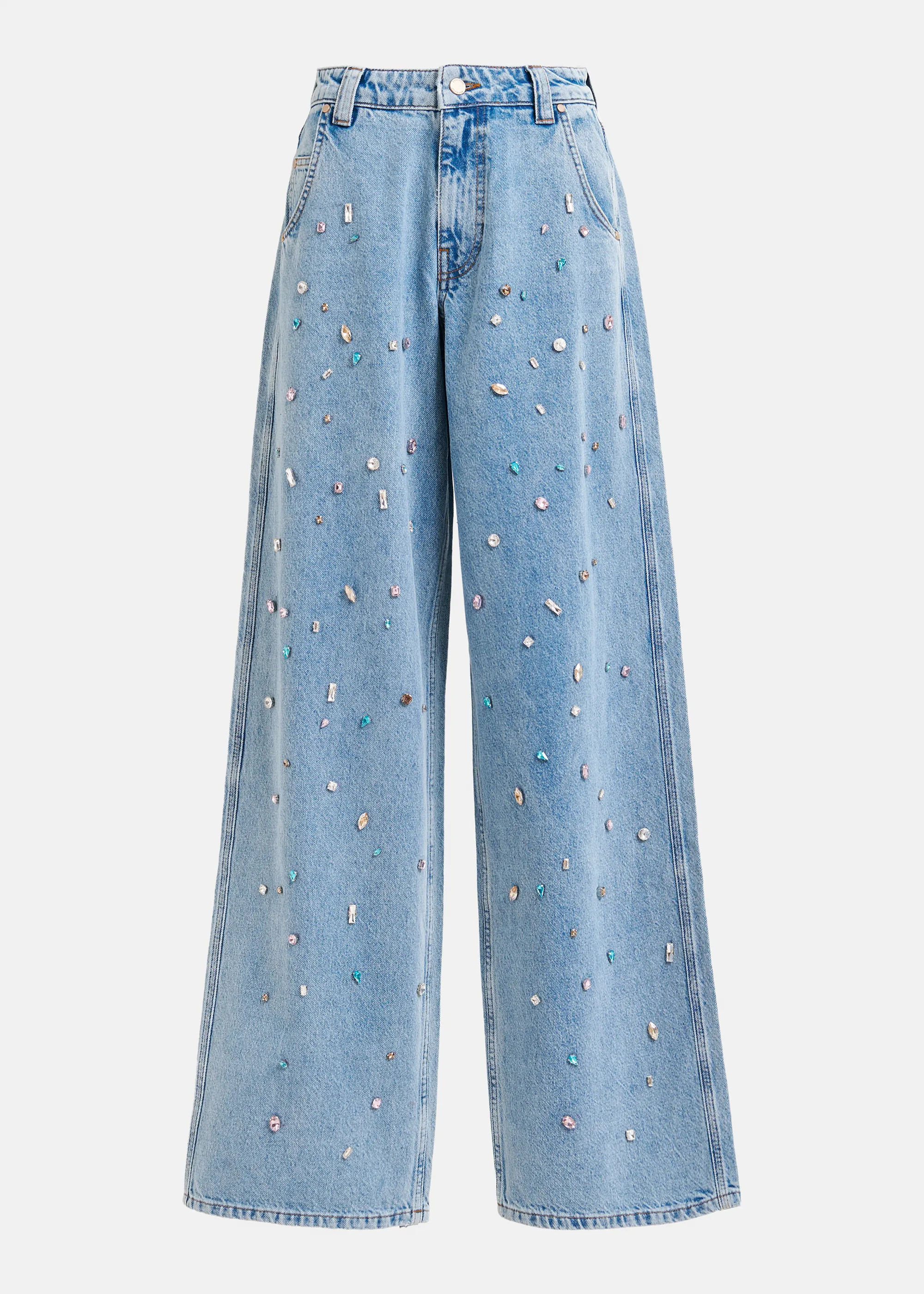 Blue and multicolor embellished high-rise jeans | Essentiel Antwerp United Kingdom | Essentiel Antwerp