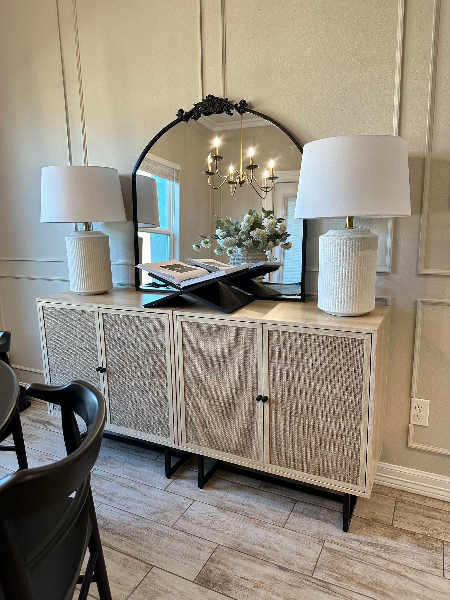 Part 2 of sideboard styling for your dining room. These studio McGee lamps are everything and really make a great statement. 
Studio McGee target, studio McGee lamp, white lamp, fluted lamps, black book stand, Kirklands home decor, design books, arched mirror, ornate mirror, black mirror, leaner mirror, Nathan James, dining room cabinets, sideboard 

#LTKFind #LTKhome #LTKstyletip