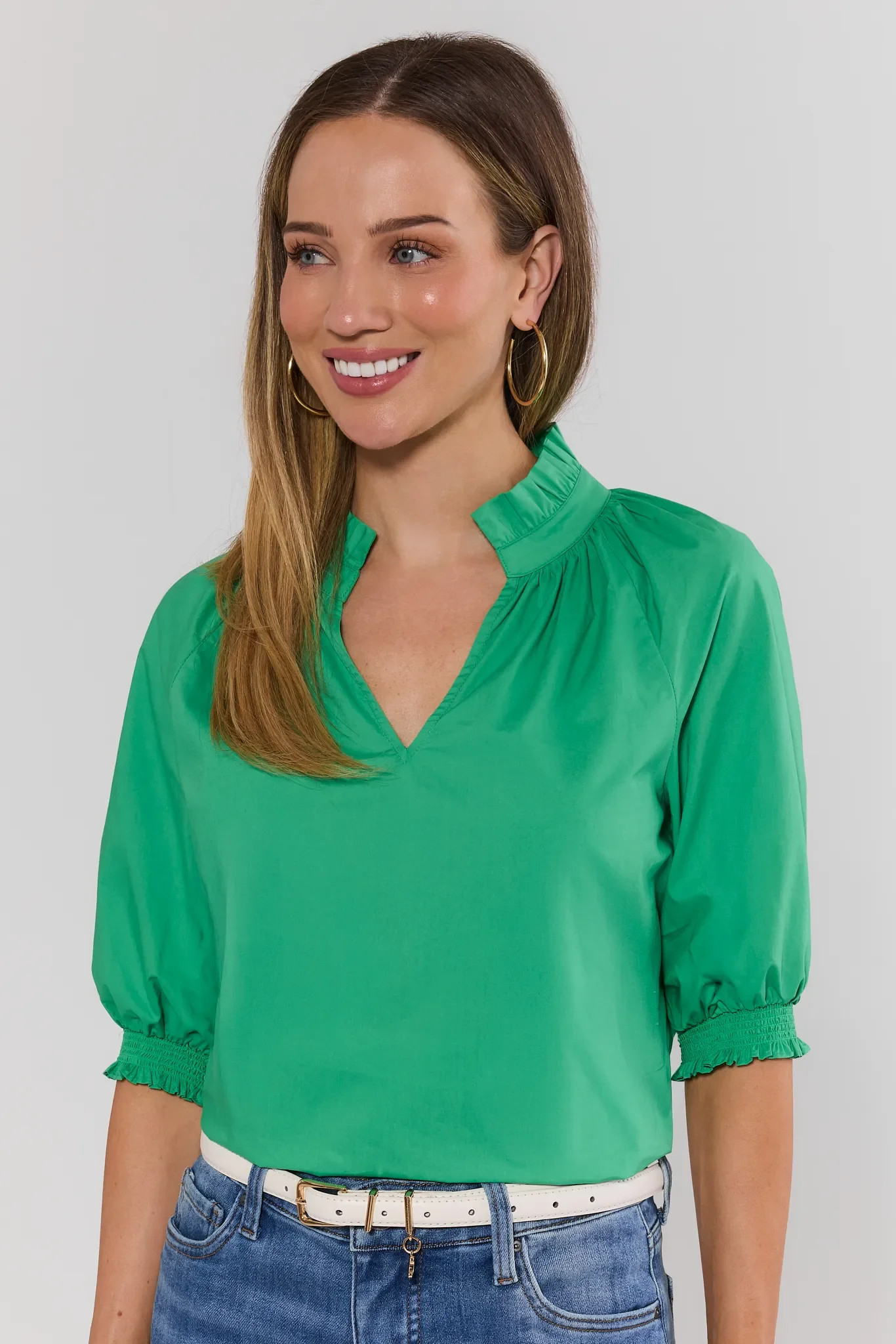 Merrick Green Split Neck Top | Avara
