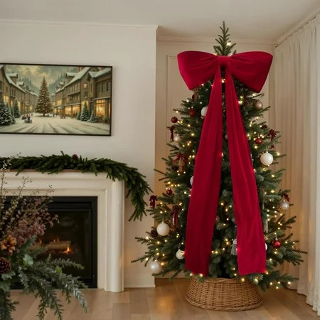 6ft Giant Red Velvet Bow for Christmas Tree, Wreath, Garland, Holiday Decor, Indoor & Covered Outdoor, Door, Window & Wall Decoration, Luxury Reusable Ribbon | Walmart (US)