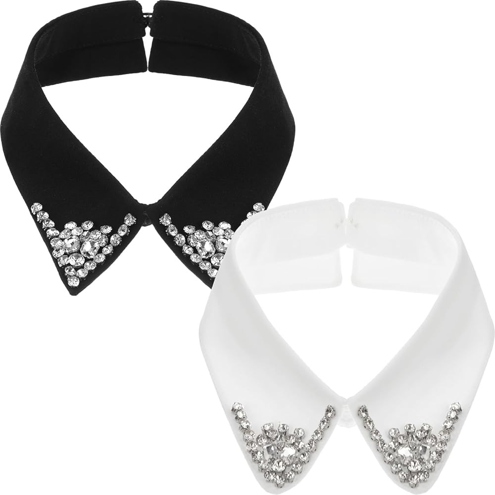 Geyoga 2 Pcs Dickey Rhinestones Collar for Women Detachable Fake False Collar Choker White Black | Amazon (US)