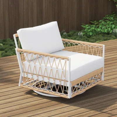 Ropipe Patio Swivel Chair Outdoor Lounge Chairs With Cushions and Hand Woven Rope | Wayfair North America