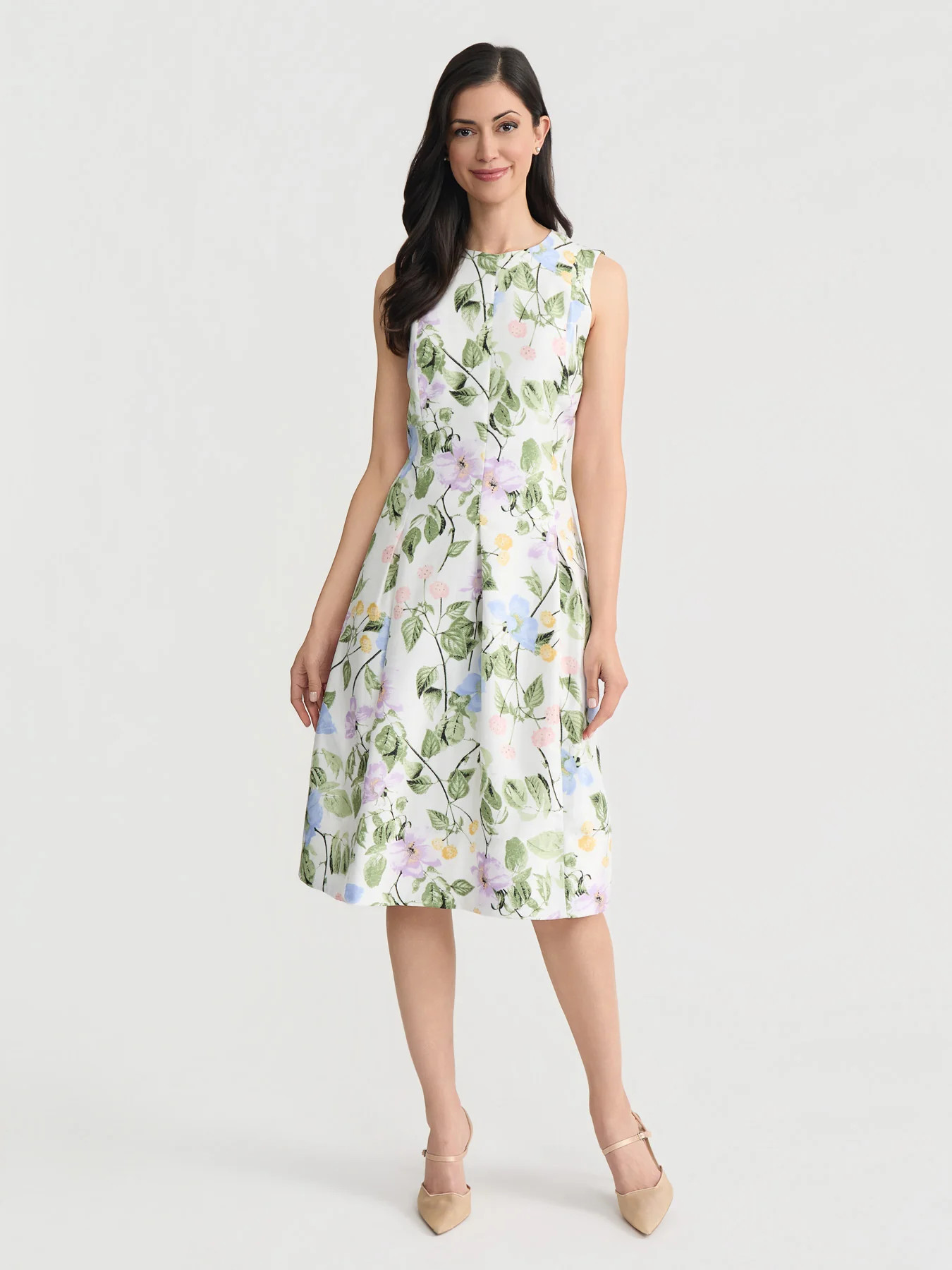 Petite Sleeveless Box Pleat Dress, Shantung | Kasper Clothing