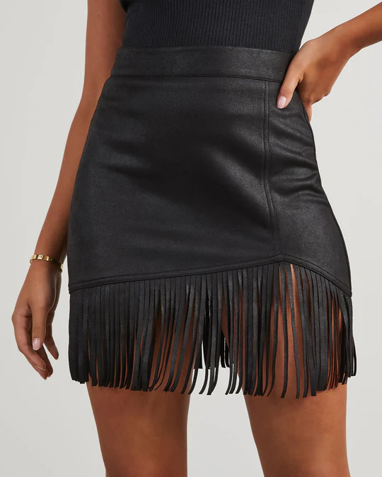 Symone Faux Leather Fringe Hem Mini Skirt | VICI