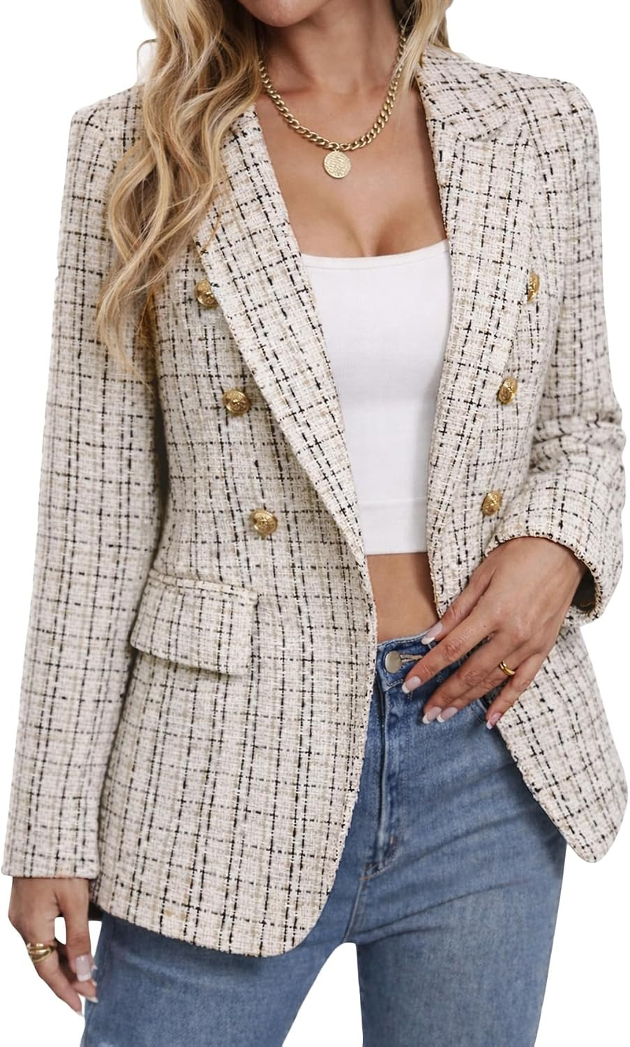Mina Self 2026 Women's Fall Tweed Plaid Blazer Business Casual Work Jacket | Amazon (US)