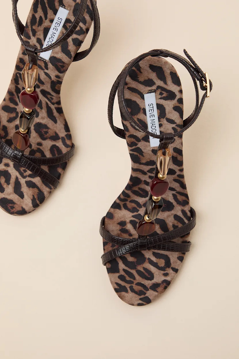 Frenzi Leopard Beaded Ankle Strap High Heel Sandals | Lulus