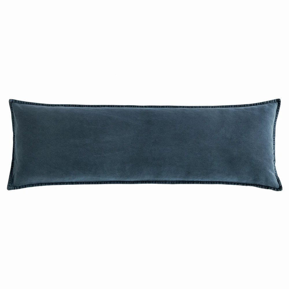 Cotton Stonewashed Canvas Long Lumbar Pillow Denim | Mintly Home
