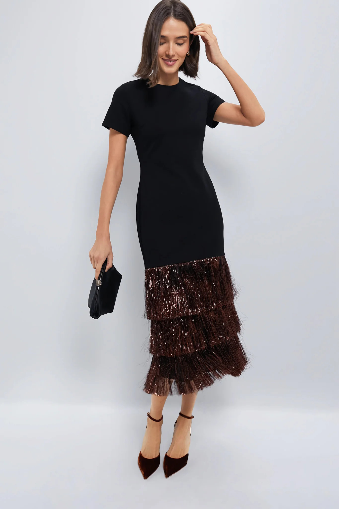 Black & Bronze Metallic Fringe Francie Short Sleeve Maxi Dress | Tuckernuck (US)
