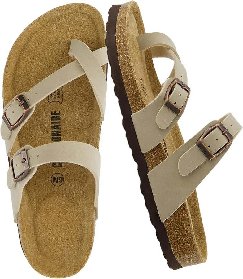 CUSHIONAIRE Luna Sandals for Women, Cork Footbed Womens Sandals for Summer Comfort with Adjustabl... | Amazon (US)