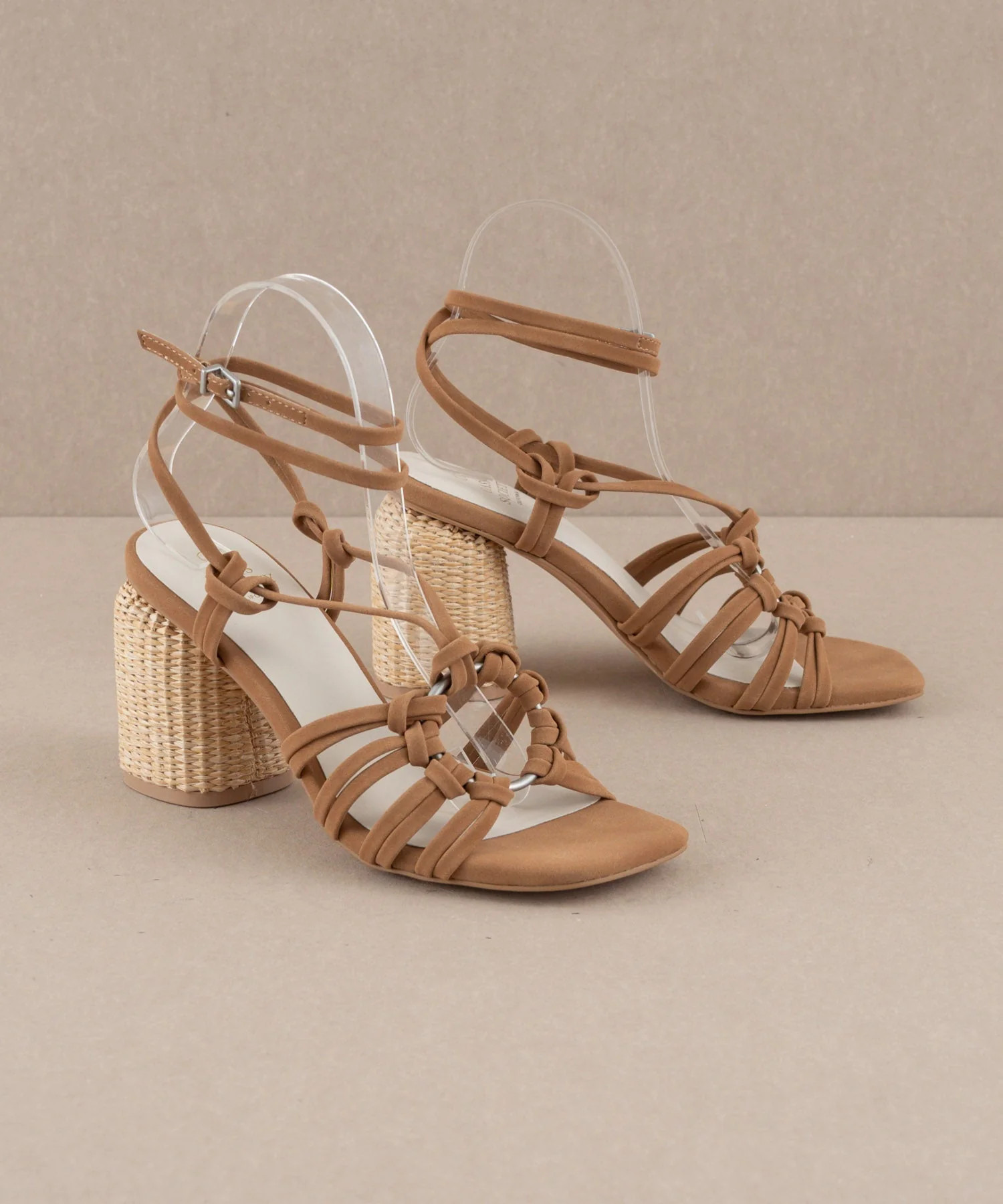 The Monza | Camel Strappy Basket Weave Heel | Oasis Society