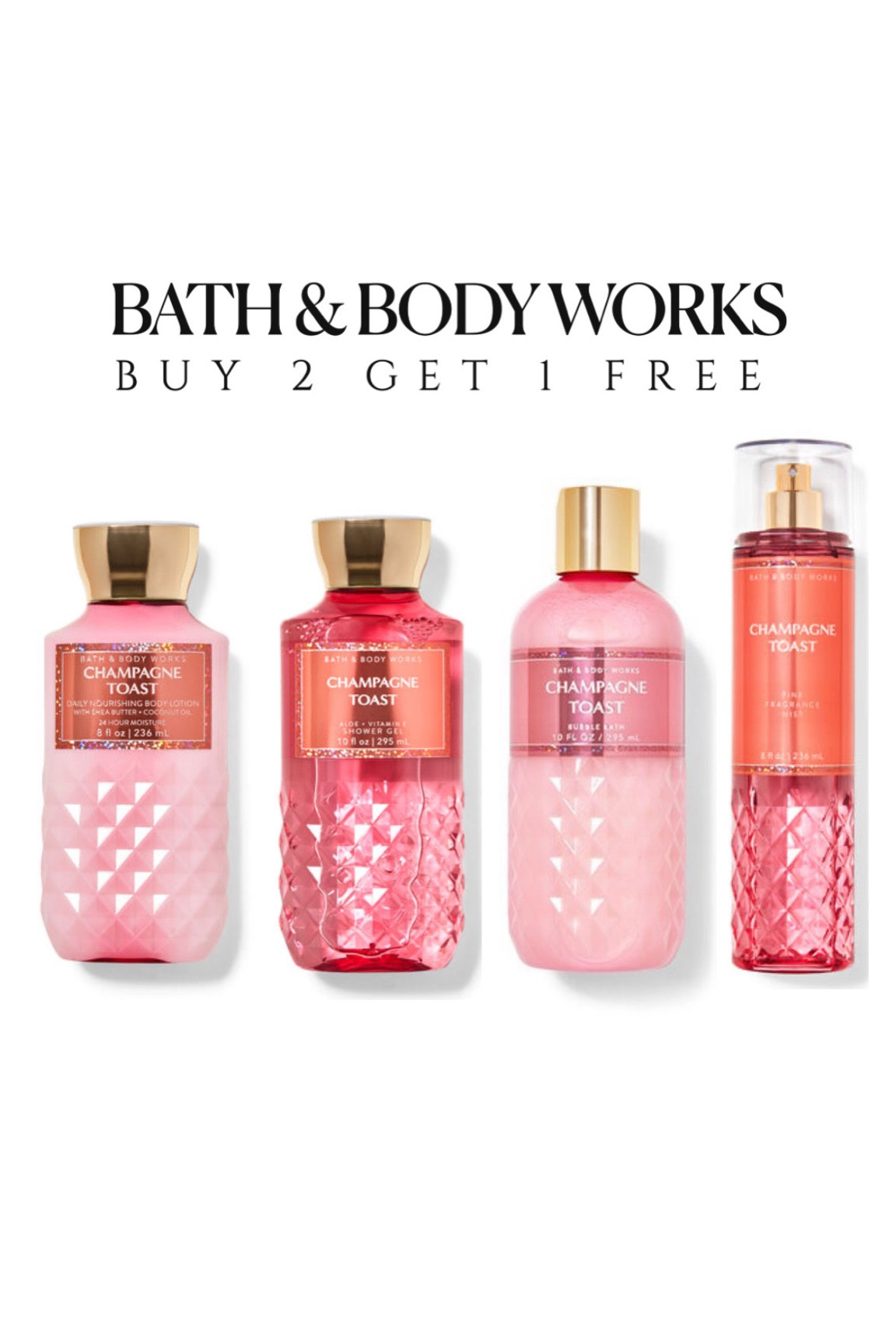 Bath & Body Works Champagne Toast Set [frag mist, shower gel, body  &hand lotion]