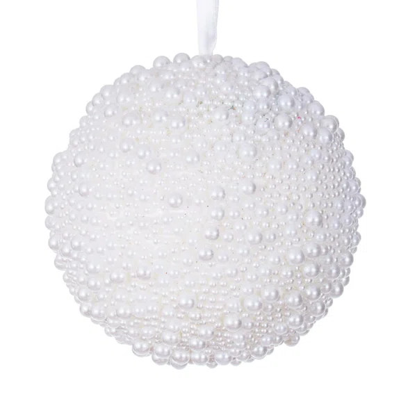 The Holiday Aisle® 4.5" White Pearl Ball Ornament, includes 3 ornaments. | Wayfair North America