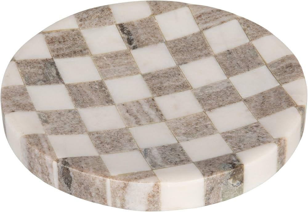 Bloomingville Round Marble Checkered Cheese and Serving Tray, Buff Color and White | Amazon (US)