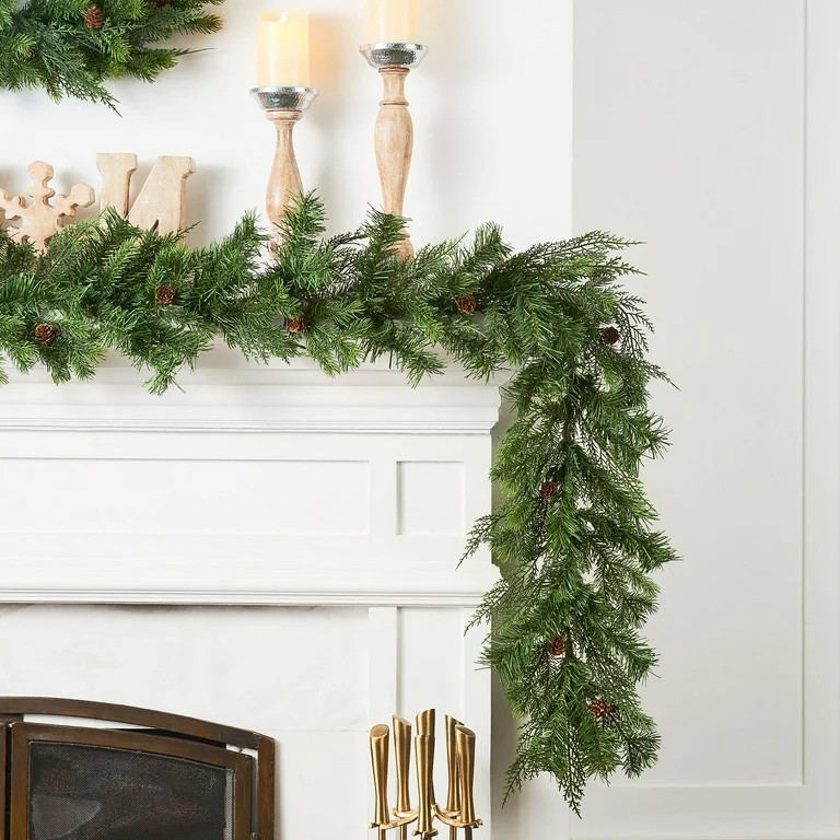 Holiday Time 9-Foot Artificial Sonoma Cypress Evergreen Christmas Garland - Walmart.com | Walmart (US)
