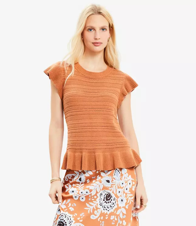 Pointelle Ruffle Sweater | LOFT