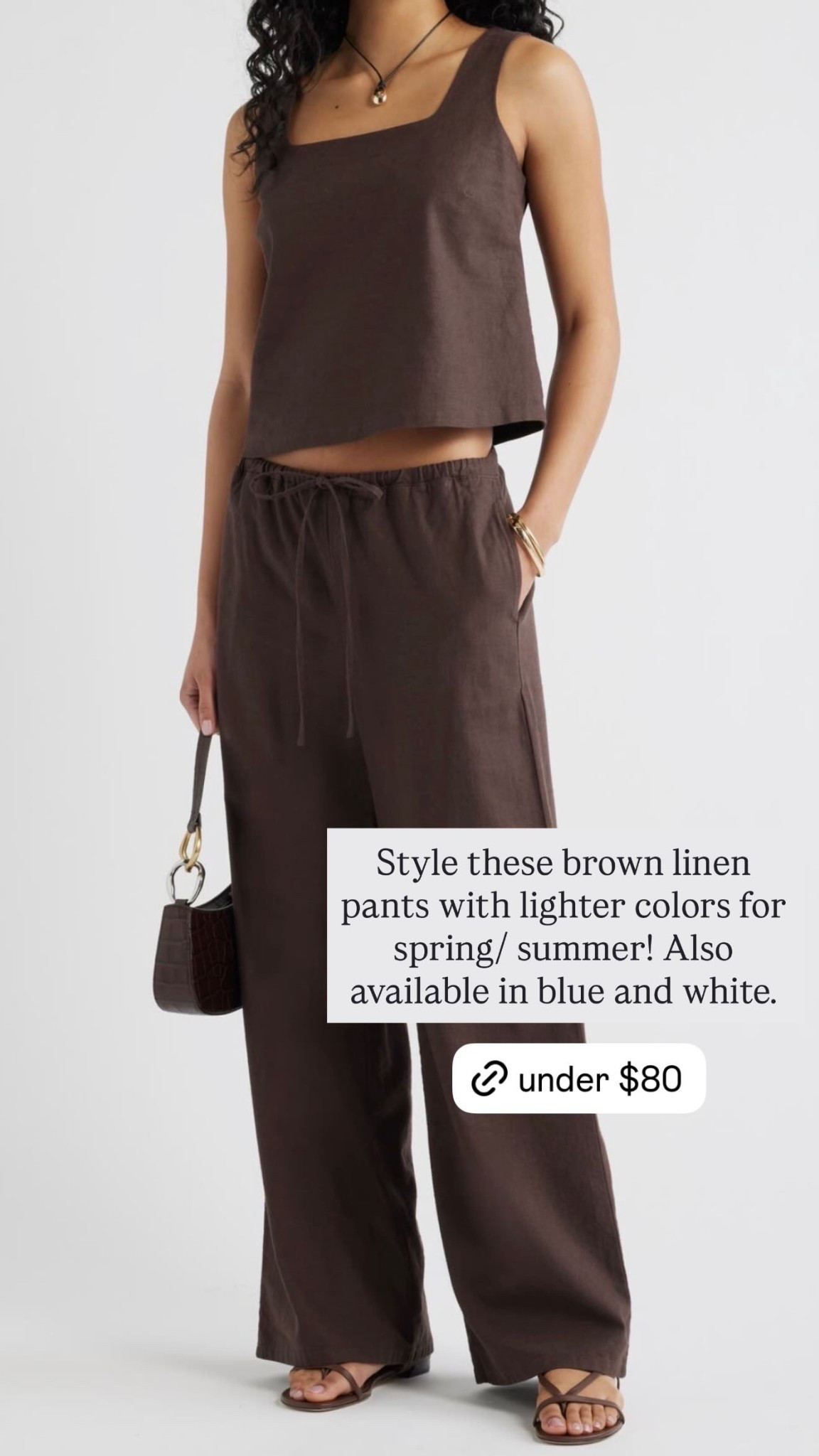 Style these brown linen pants with lighter colors for spring/ summer! Also available in blue and white.

#LTKgrwm #LTKootd #LTKSeasonal
