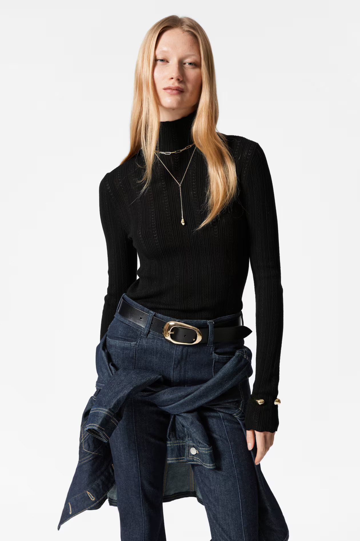Oberteil aus Pointelle-Strick mit Rollkragen | H&M (DE, AT, CH, NL, FI)