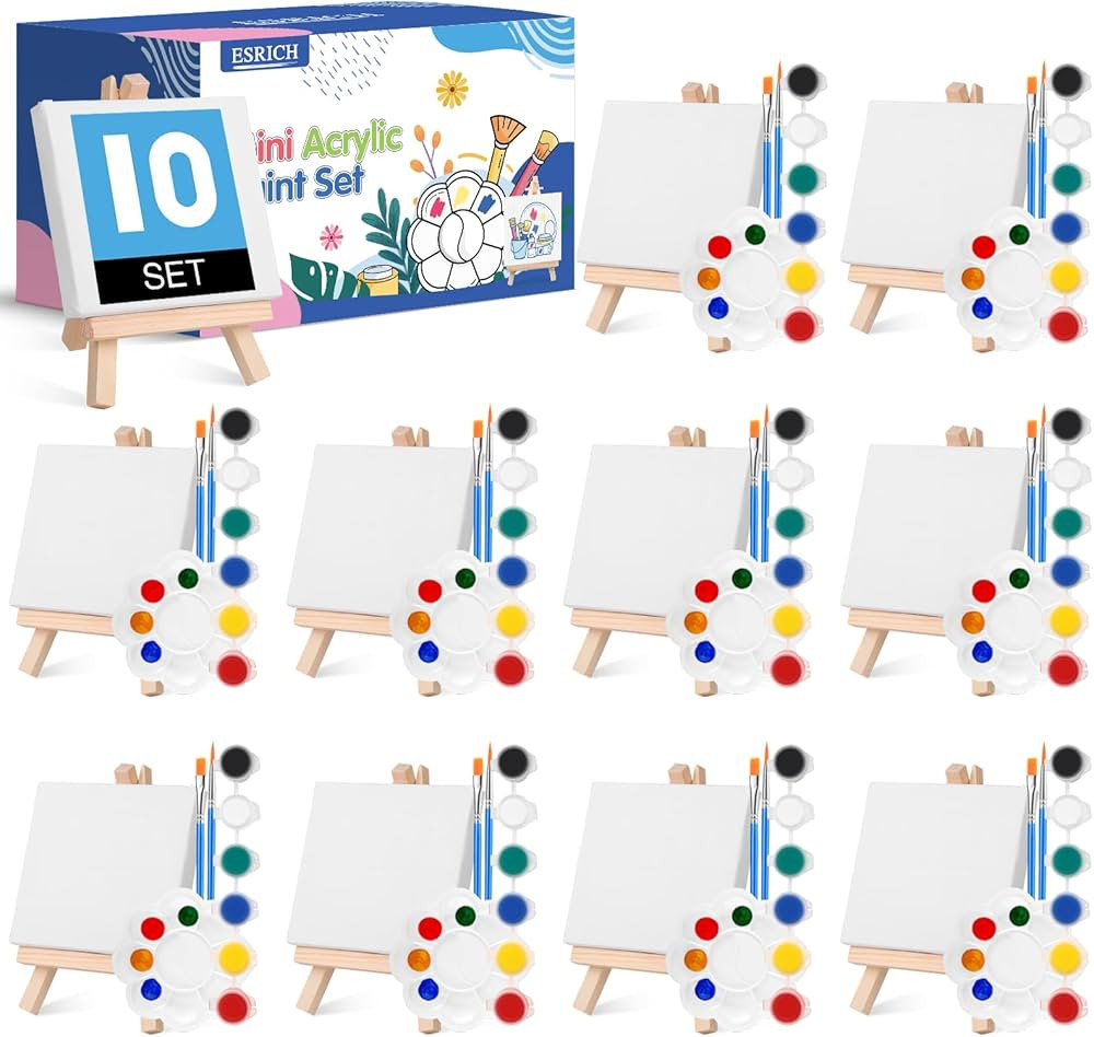 ESRICH 10 Set Mini Canvas Painting Kit, Mini Acrylic Paint Set, Valentines Day Gifts,4*4in Stretc... | Amazon (US)
