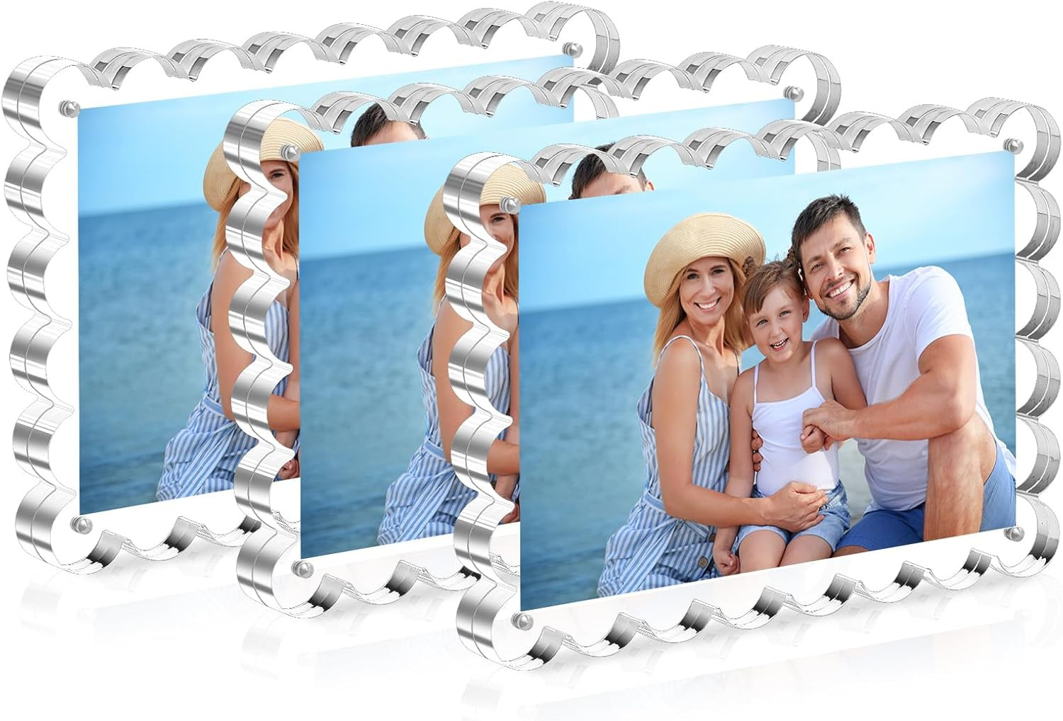 HOUSE DAY Acrylic Picture Frames 4x6, Scalloped 4x6 Picture Frame Set, Double Sided Clear 4 x 6 picture frame, Frameless FreeStanding Magnetic 4x 6 Acrylic Photo Frame Gift for Desktop Display (3 Pack) | Amazon (US)