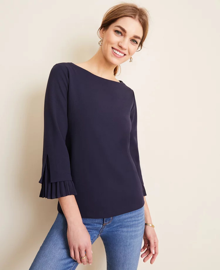 Pleated Cuff Mixed Media Top | Ann Taylor | Ann Taylor (US)