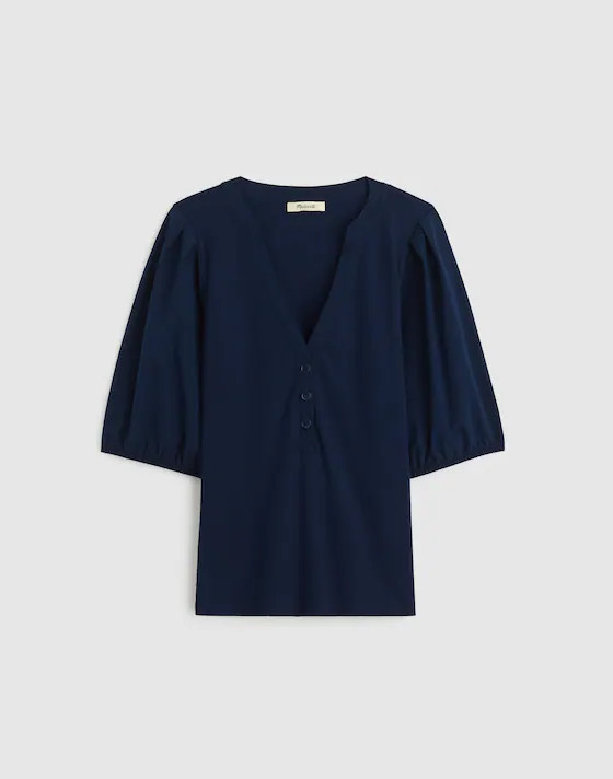 Puff-Sleeve Henley Knit Top | Madewell | Madewell