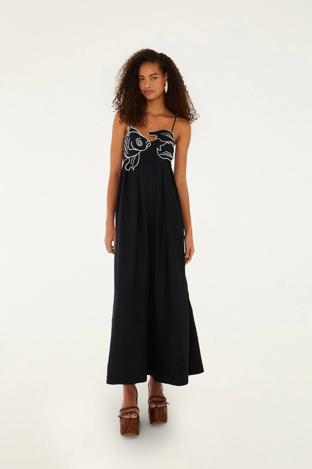 Black Fish Top LENZING ECOVERO Euroflax Maxi Dress, BLACK / M | FarmRio (US)