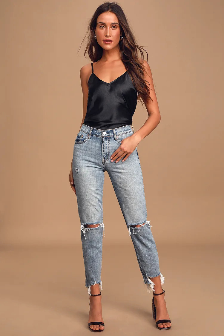Straight Up Light Wash High Rise Distressed Denim Jeans | Lulus (US)