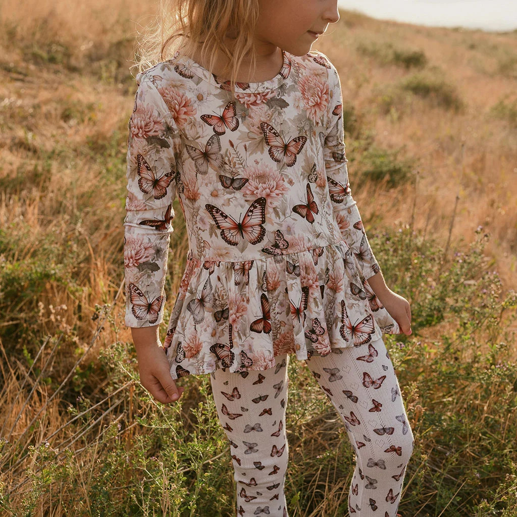 Floral White Long Sleeve Leanne Long Sleeve Peplum | Posh Peanut\u00ae | Posh Peanut
