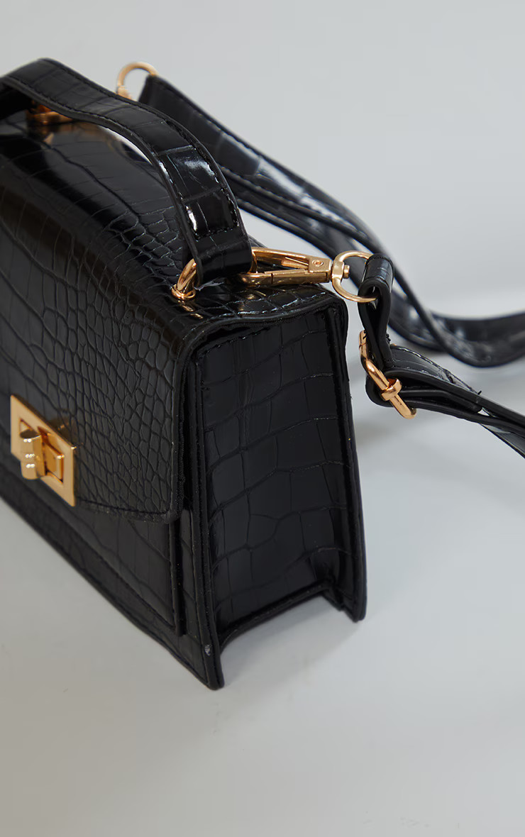 Black Croc Cross Body Bag | PrettyLittleThing US