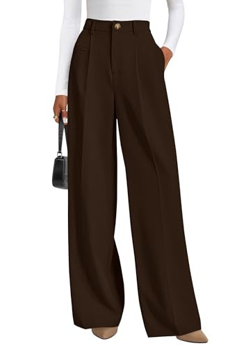PRETTYGARDEN Womens Wide Leg Dress Pants 2026 Business Casual Flowy Work Palazzo Pants High Waisted Slacks Trousers (Dark Brown,XX-Large) | Amazon (US)