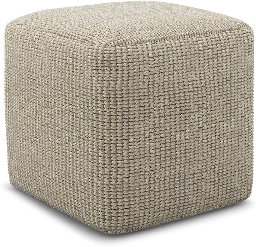SIMPLIHOME Zelma 18 Inch Boho Square Woven Outdoor/ Indoor Pouf in Cream and Natural Recycled PET... | Amazon (US)