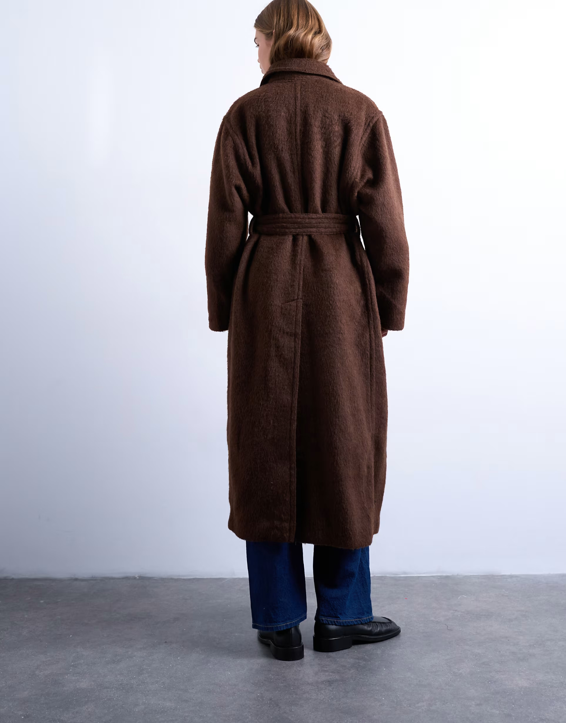 Topshop unlined double breasted longline wool blend coat in chocolate | ASOS (Global)