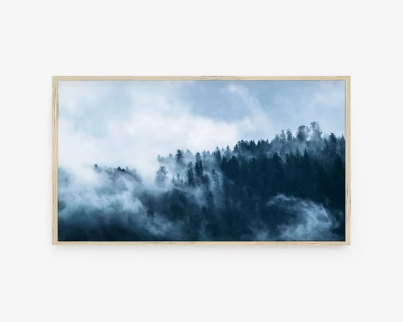 Art for Frame TV, Misty Mountains, Nordic Decor, Blue Fog Evergreen Art, Foggy Forest, Landscape ... | Etsy (US)