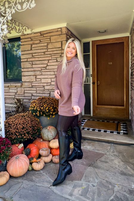 Sweater tunic on sale! I sized up to an xl, it’s so cozy!! Faux leather leggings fit tts. Boots come in wide calf! 

#LTKSeasonal #LTKsalealert #LTKHalloween