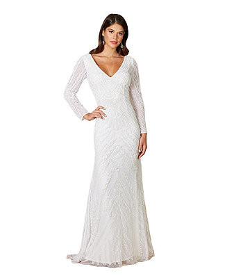 Lara Women's White Gretchen V-Neck Long Sleeve Wedding Dress - Macy's | Macy's