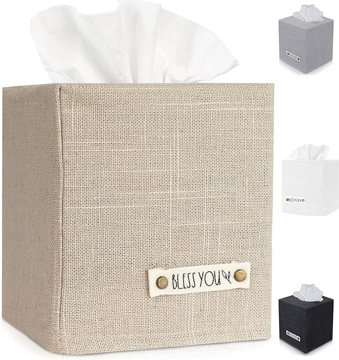 Stylish Tissue Box Cover - This Beige Linen Holder Instantly Covers Your Square Tissue Boxes - Th... | Amazon (US)