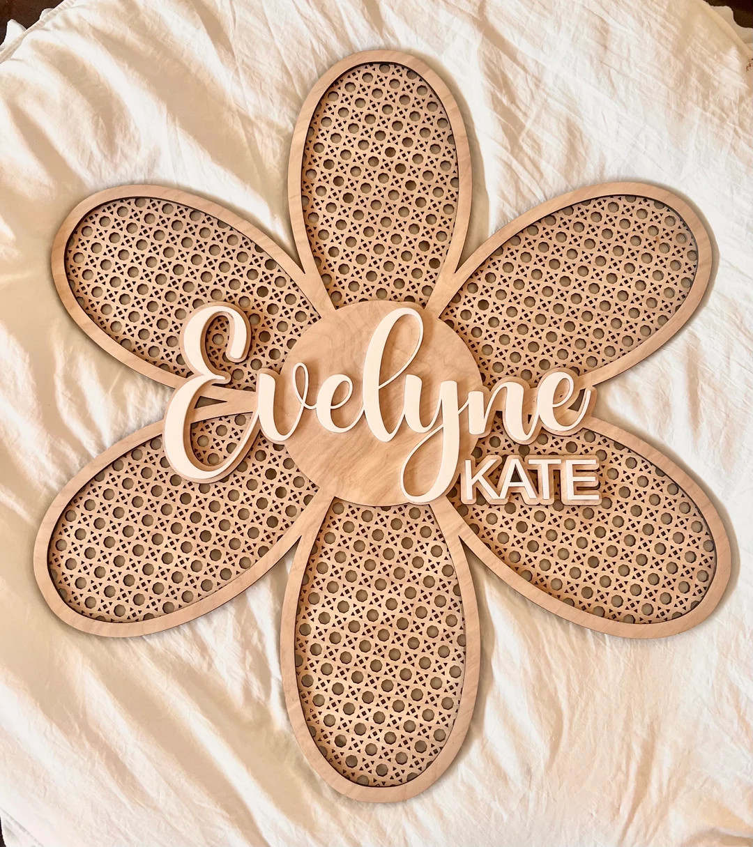 Rattan Daisy Name Sign, Baby Girl Bedroom, Boho Wall Decor, Sister Room Wall Art, WildFlower Nurs... | Etsy (US)