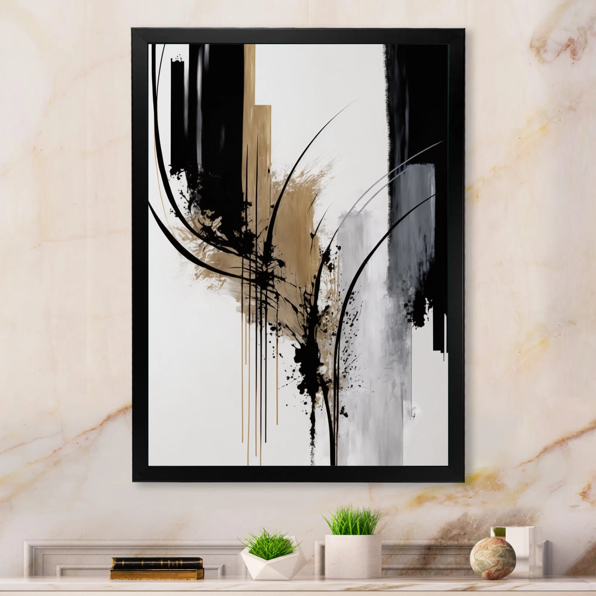 Avetik Black, White And Gold Expression II - Abstract Framed Prints | Wayfair North America