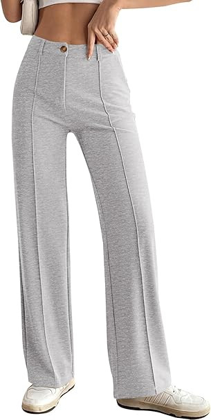 PRETTYGARDEN Straight Leg Pants Stretchy Button Business Casual Work Trousers Knit Elastic Waist ... | Amazon (US)