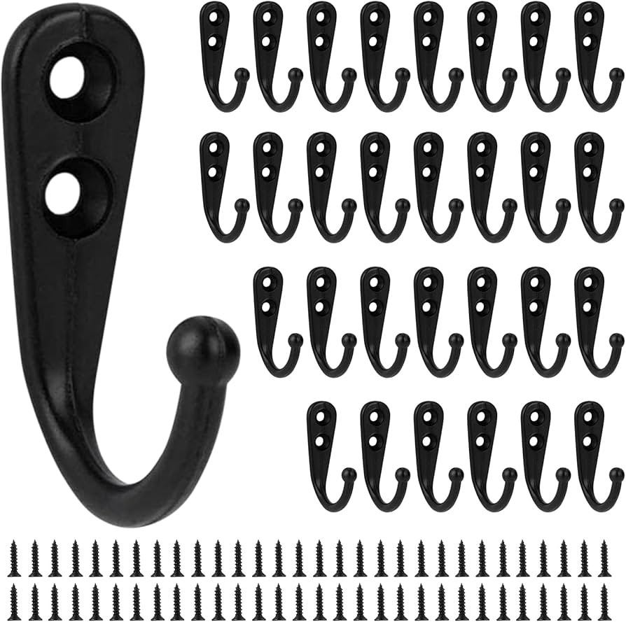 30PCS Black Hooks for Hanging Towel, Wall Mounted Coat Hooks Robe Hook with 60 Screws for Bedroom... | Amazon (US)