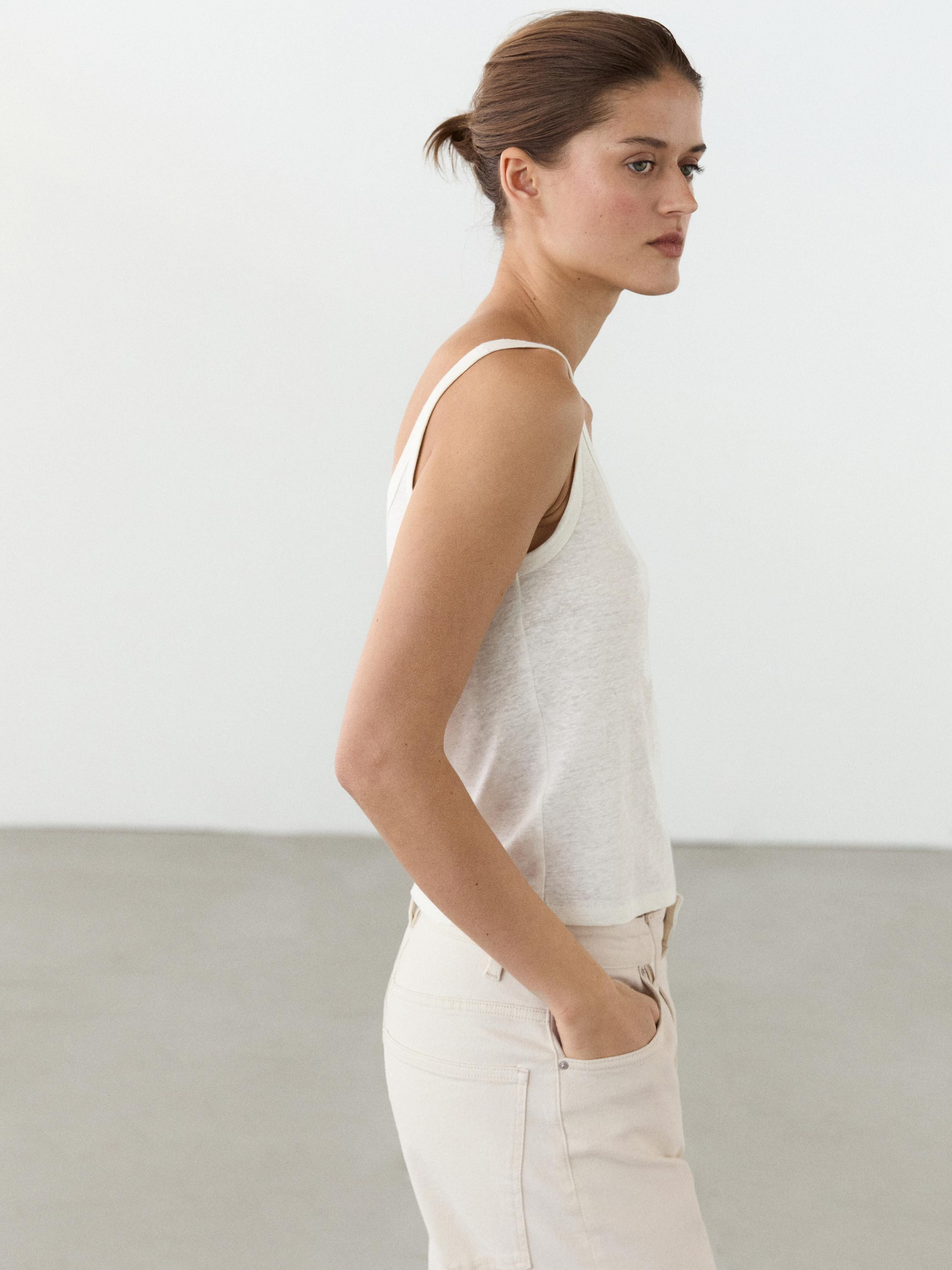 Linen blend strappy top | Massimo Dutti UK