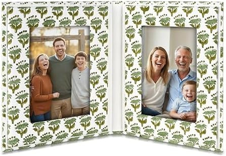CPC Emerald Green Hand Block Print Picture Frames Double Hinged Book Folding Photo Frames 4x6 Ver... | Amazon (US)