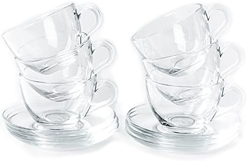 Tosnail 6 Pack 7-Ounce Glass Tea Cups and Saucers Sets Glass Coffee Mugs | Amazon (US)