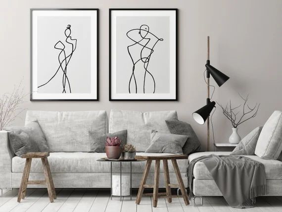 Set of Two Abstract Woman Silhouette Print, Woman Figure Black White One Line Sketch Art Minimal ... | Etsy (US)