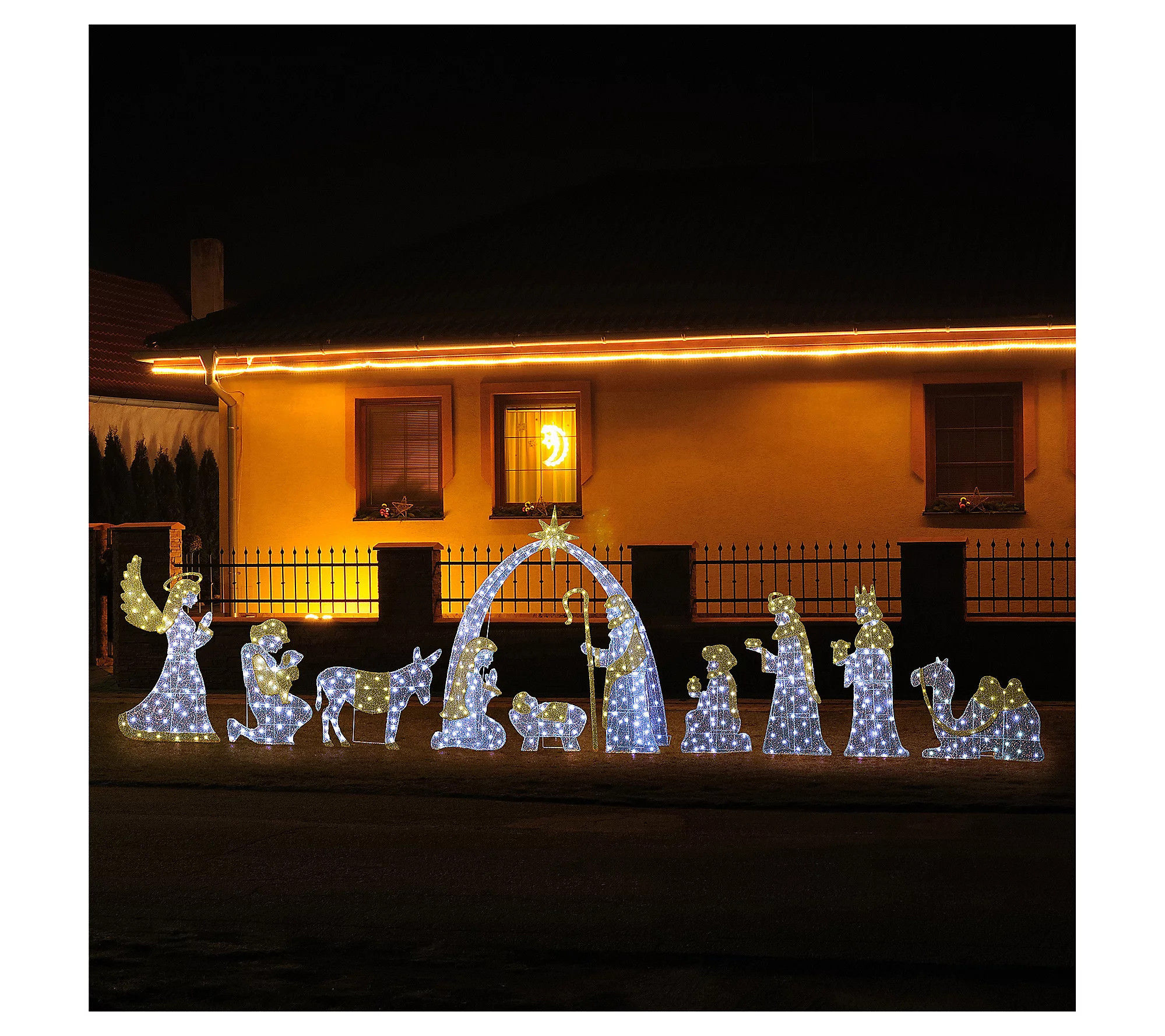 Glitzhome LED Lighted Beaded Fabric Christmas N ativity 11-Pc | QVC
